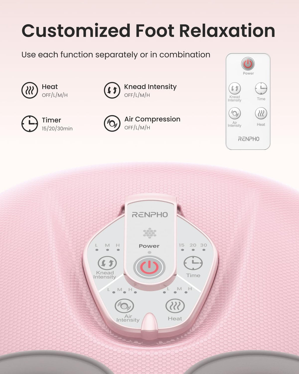 RENPHO Foot Massager Machine with Heat [2026 Upgraded], Birthday Gifts for Women Men Mom Dad, Shiatsu Foot Massager for Plantar Fasciitis, Cordless Control, Self Care Relaxation Gifts, Pink