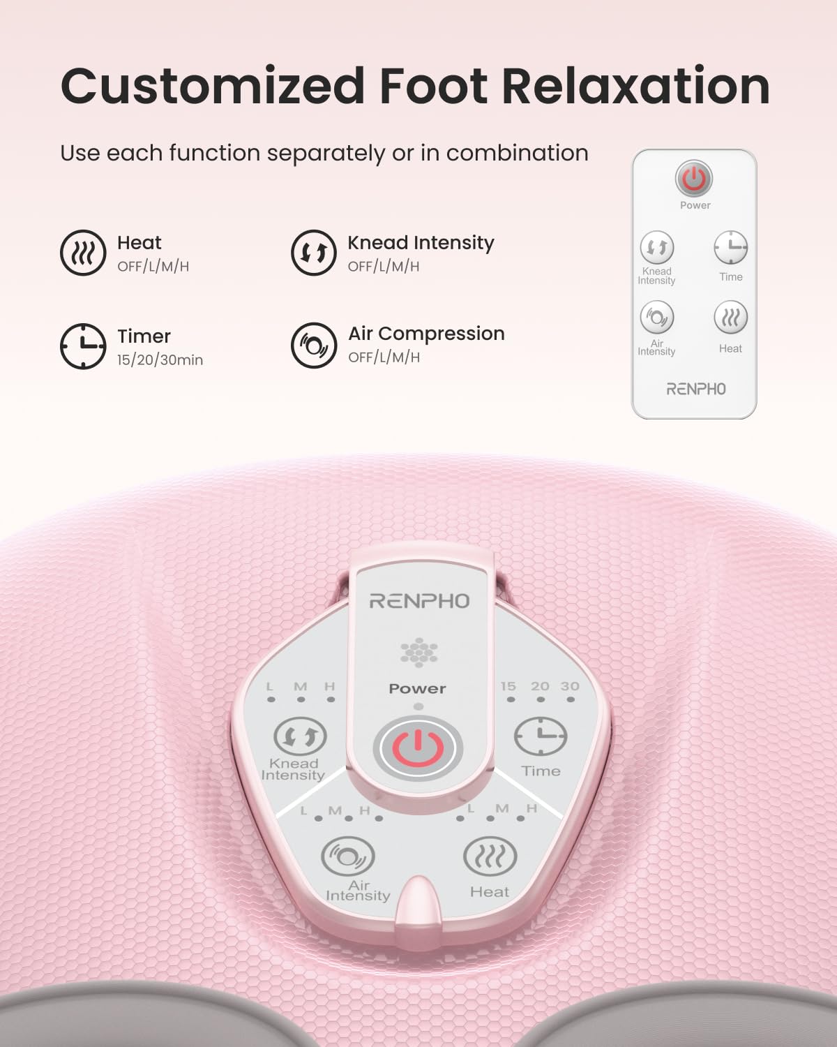 RENPHO Foot Massager Machine with Heat [2026 Upgraded], Birthday Gifts for Women Men Mom Dad, Shiatsu Foot Massager for Plantar Fasciitis, Cordless Control, Self Care Relaxation Gifts, Pink