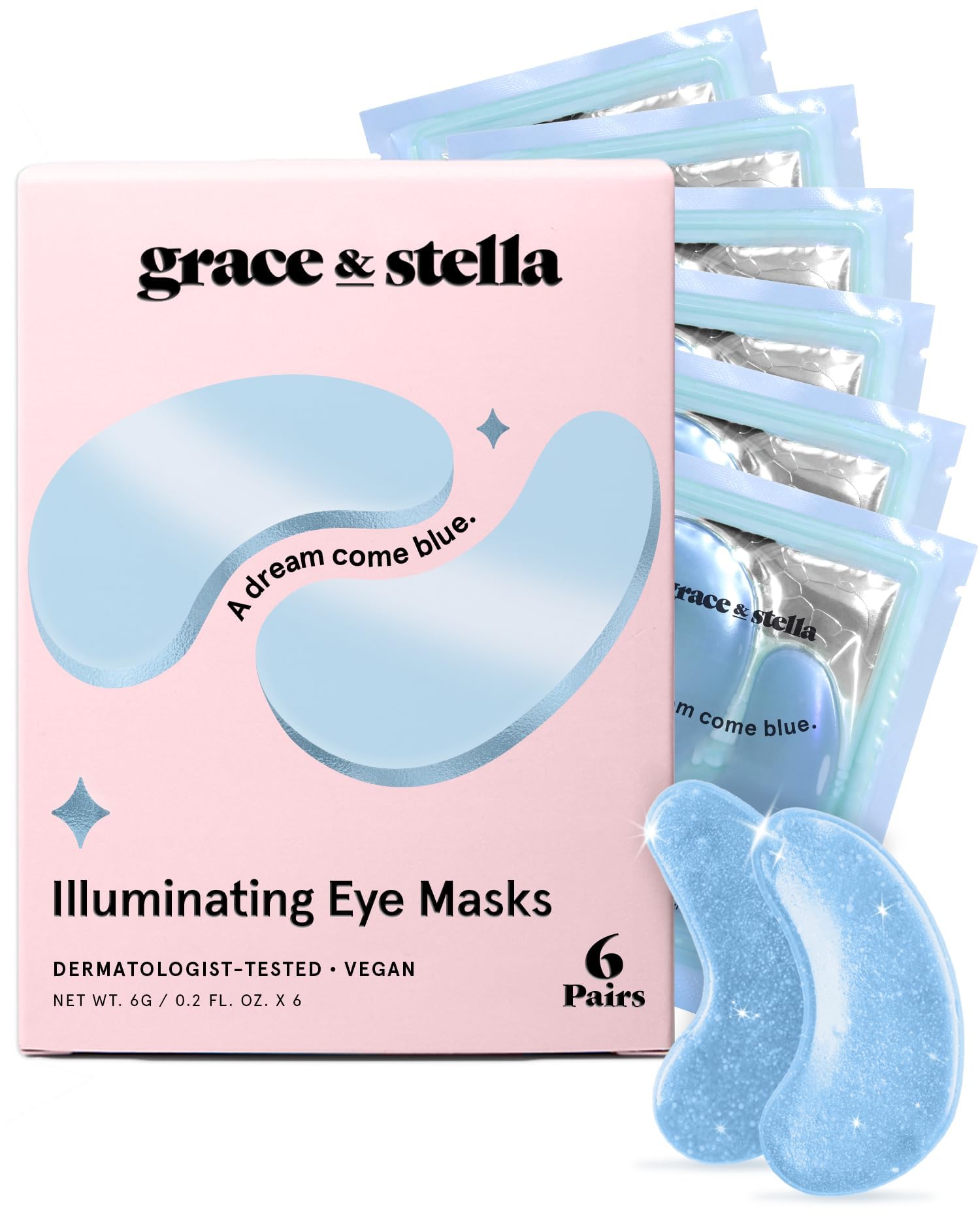 grace & stella Award Winning Under Eye Mask Reduce Dark Circles, Puffy Eyes, Undereye Bags, Wrinkles, Gel Under Eye Patches, New Mom Gifts - Vegan Self Care (48 Pairs, Blue)