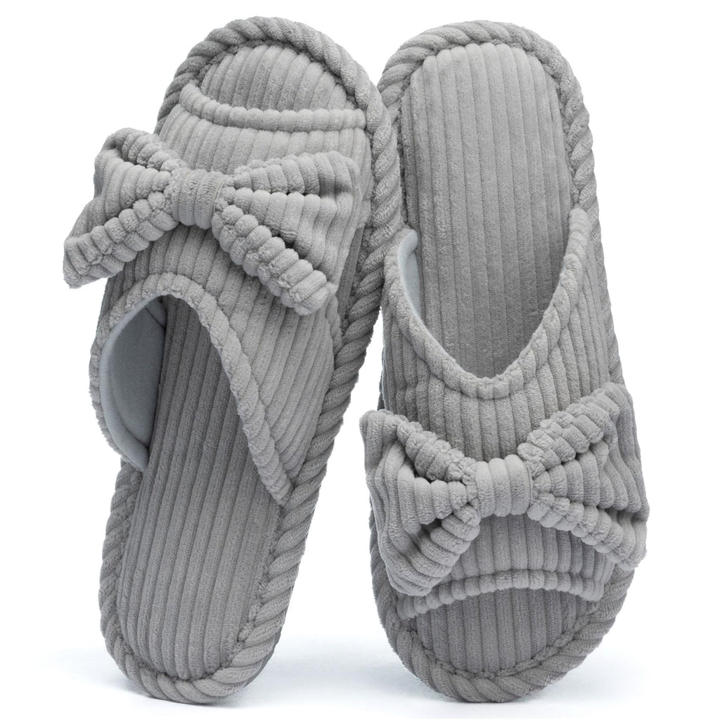 GOEWY Cute Slippers for Women Indoor and Outdoor Cozy Soft Bow Open Toe Womens Slippers with Memory Foam Anti-Skid Sole Slides Spa Birthday Gifts for Women Mom Her Ladies Bridesmaid