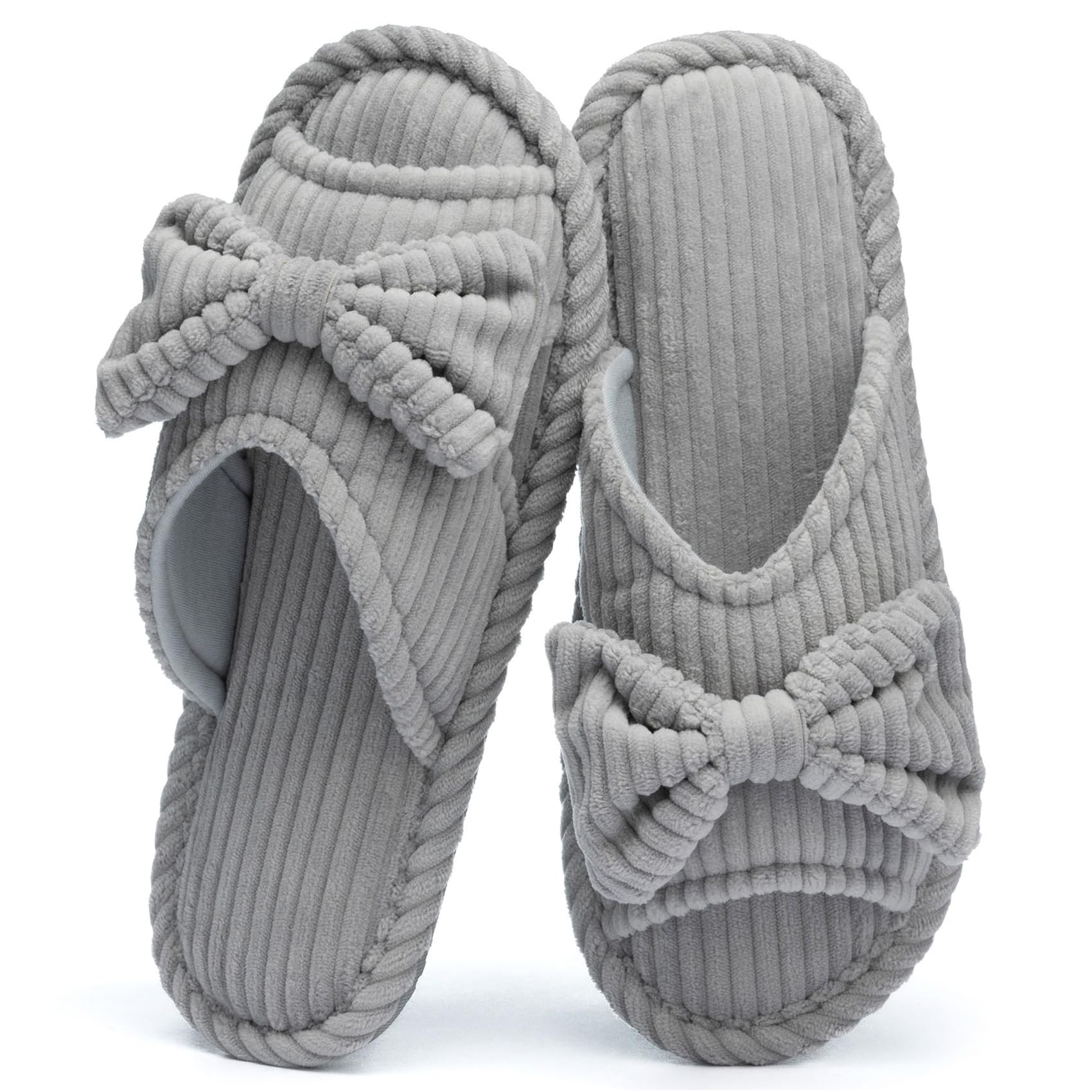 GOEWY Cute Slippers for Women Indoor and Outdoor Cozy Soft Bow Open Toe Womens Slippers with Memory Foam Anti-Skid Sole Slides Spa Birthday Gifts for Women Mom Her Ladies Bridesmaid