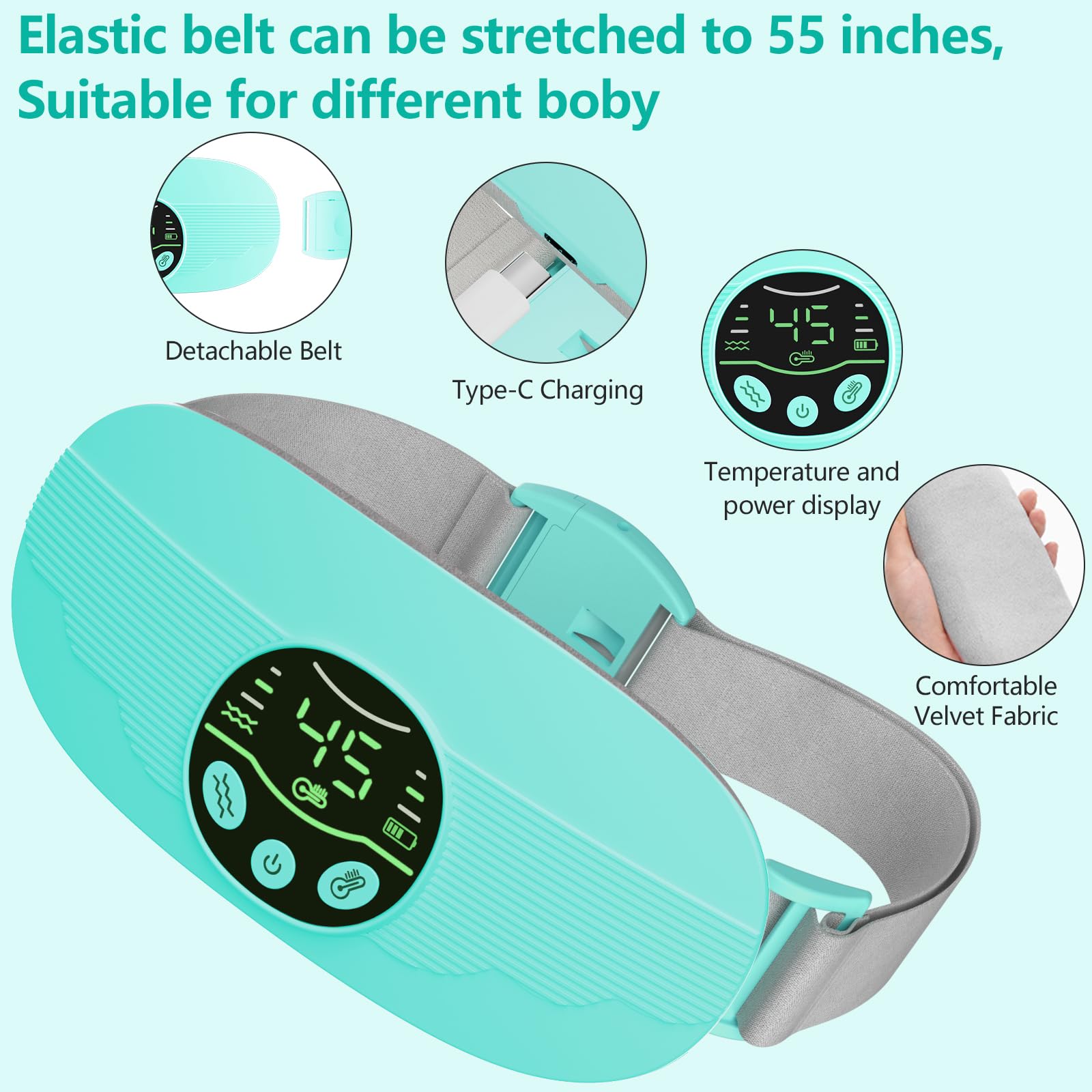 HOTBAG Heating Pad for Period Cramps, Portable Cordless 3S Fast Period Heating Pad Cramp Relief with 3 Heat Levels and 3 Massage Modes, Electric Heating Pad for Pain Relief Gifts for Women (Purple)