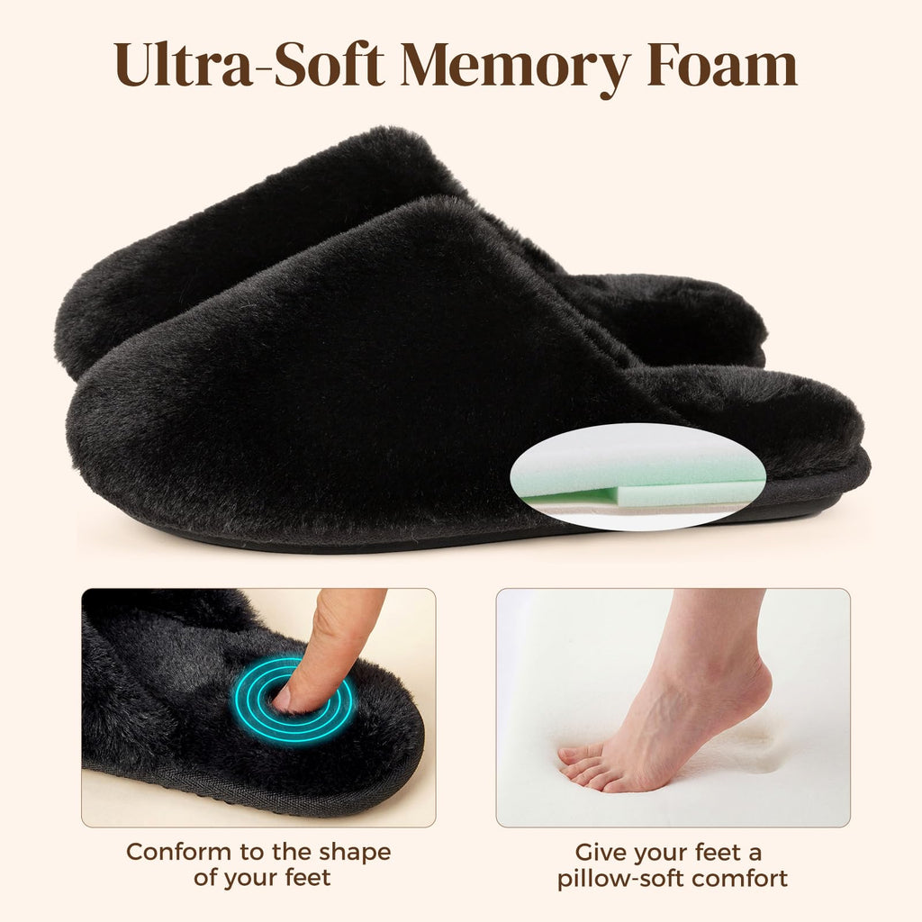 Snug Leaves Women's Fuzzy Scuff Slippers Soft Comfy Memory Foam Non-slip Indoor House Shoes