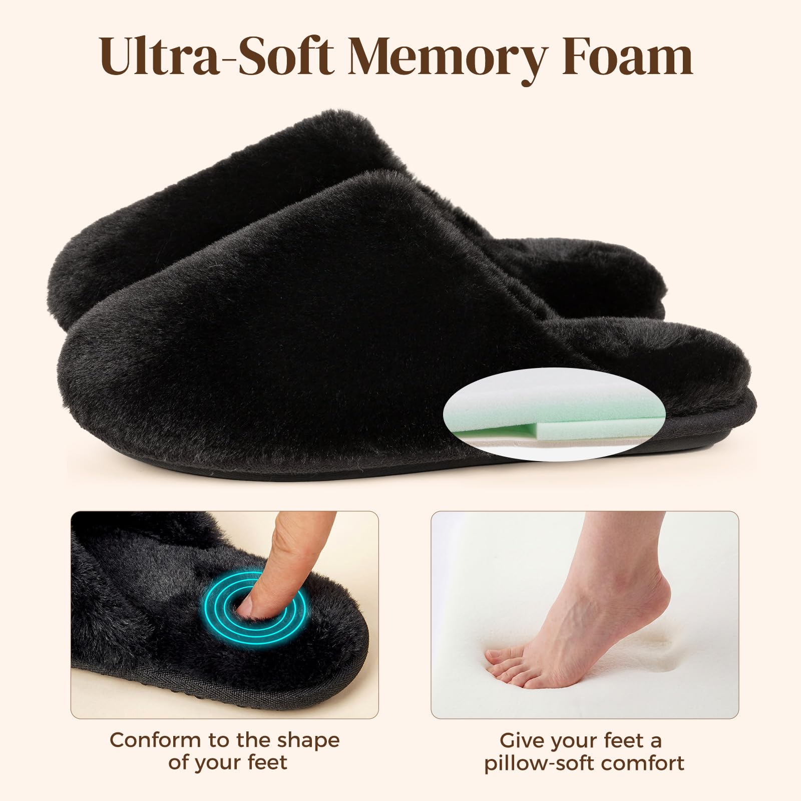Snug Leaves Women's Fuzzy Scuff Slippers Soft Comfy Memory Foam Non-slip Indoor House Shoes