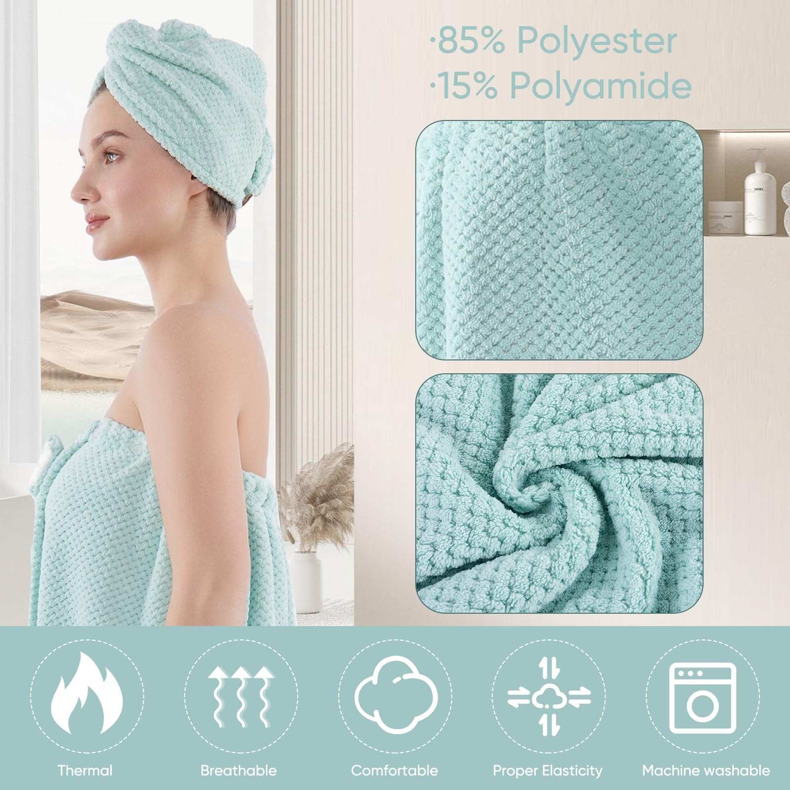 Spa Robe Bath wrap Towels for Women and Hair Drying Towel Waffle Spa Wraps with Pocket Adjustable Closure Lightweight Towel Wraps for Bath Shower (4, Purple)