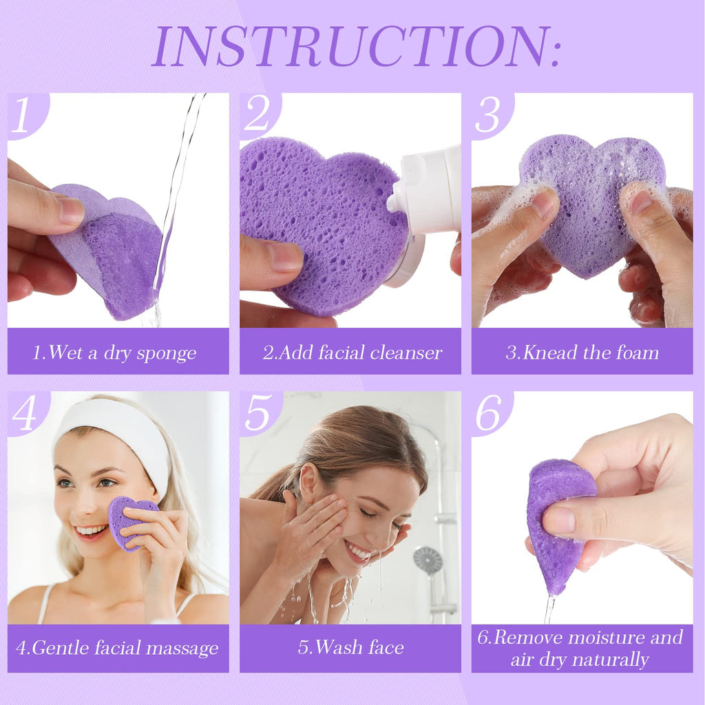Sieral 120 Pcs Compressed Facial Sponges for Women with Container Disposable Face Sponge Pads for Mask Washing Face Cleansing Exfoliating Pore Esthetician Makeup Removal(Heart,Multicolor)