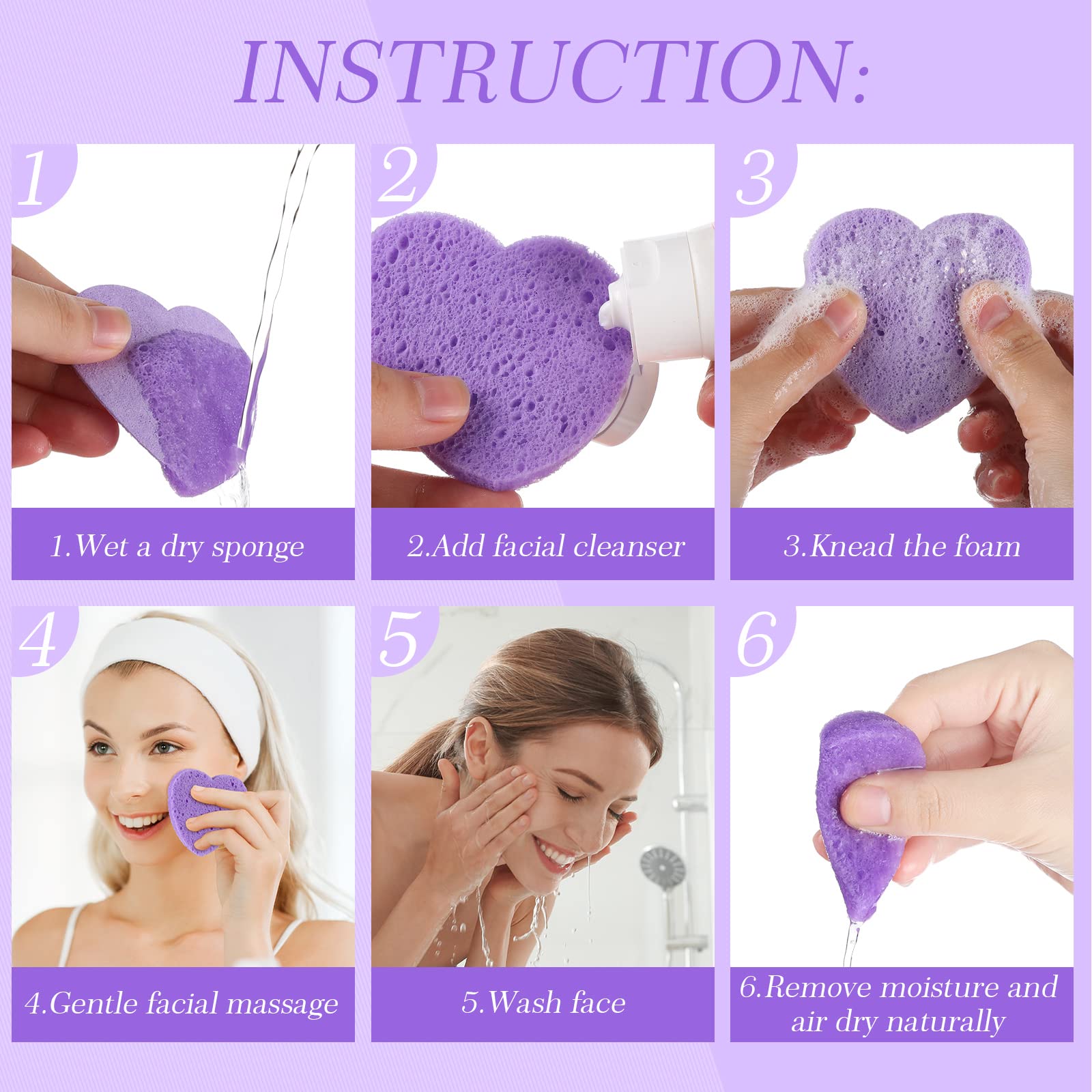 Sieral 120 Pcs Compressed Facial Sponges for Women with Container Disposable Face Sponge Pads for Mask Washing Face Cleansing Exfoliating Pore Esthetician Makeup Removal(Heart,Multicolor)