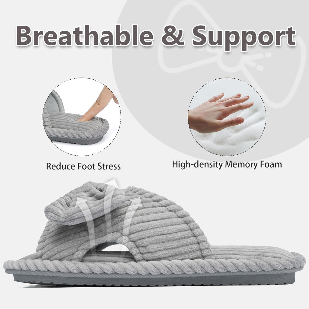 GOEWY Cute Slippers for Women Indoor and Outdoor Cozy Soft Bow Open Toe Womens Slippers with Memory Foam Anti-Skid Sole Slides Spa Birthday Gifts for Women Mom Her Ladies Bridesmaid