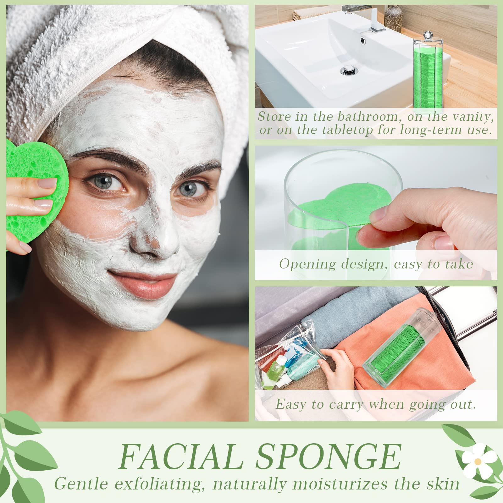 Sieral 120 Pcs Compressed Facial Sponges for Women with Container Disposable Face Sponge Pads for Mask Washing Face Cleansing Exfoliating Pore Esthetician Makeup Removal(Heart,Multicolor)