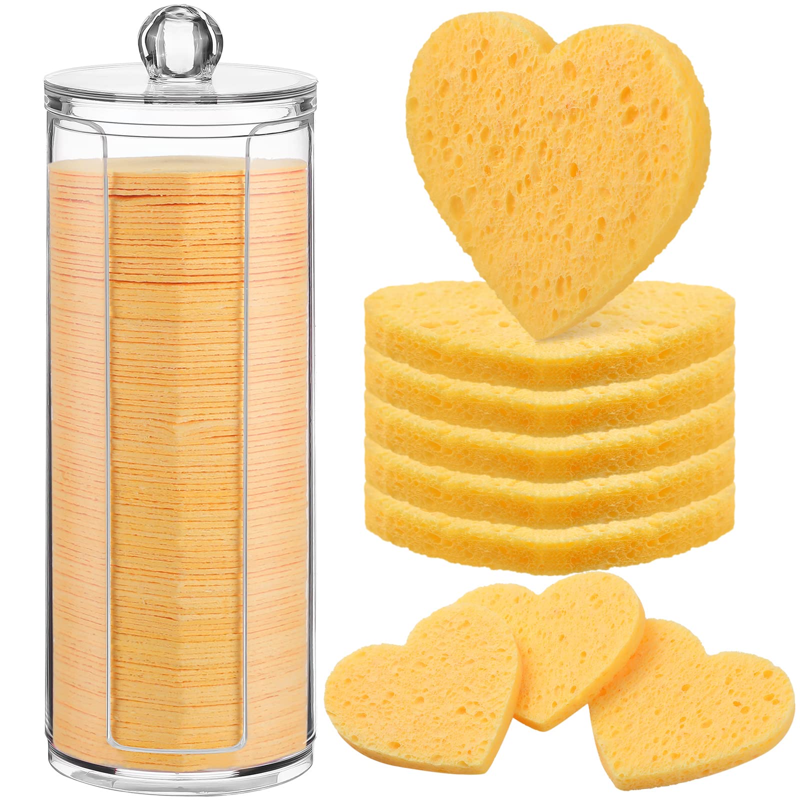 Sieral 120 Pcs Compressed Facial Sponges for Women with Container Disposable Face Sponge Pads for Mask Washing Face Cleansing Exfoliating Pore Esthetician Makeup Removal(Heart,Multicolor)