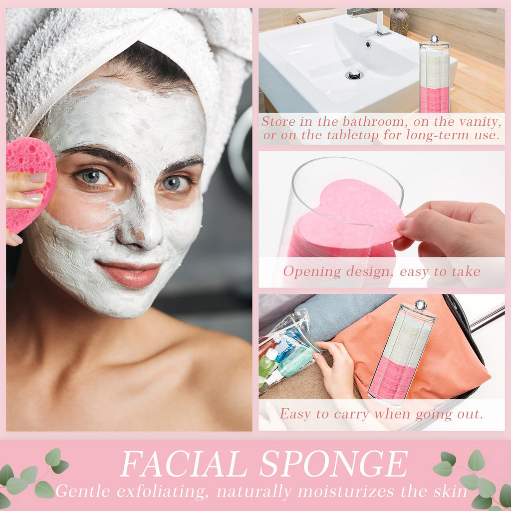 Sieral 120 Pcs Compressed Facial Sponges for Women with Container Disposable Face Sponge Pads for Mask Washing Face Cleansing Exfoliating Pore Esthetician Makeup Removal(Heart,Multicolor)