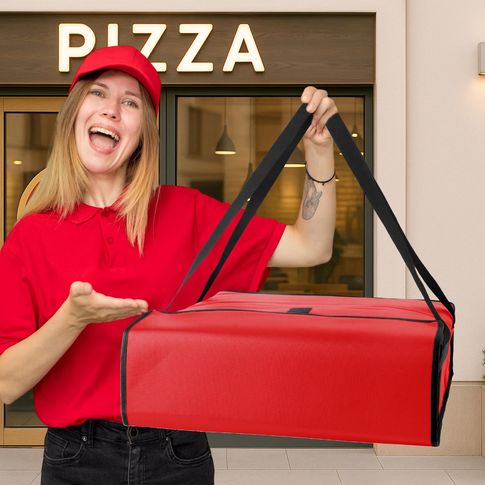 Bodaon Insulated Pizza Delivery Bag, 20" x 20" x 6" Pizza Warmer Bags for Carry Hot, Food Warmers for Parties, Pizza Thermal Insulation, Pizza Carrier for Catering, Red, 1-Pack