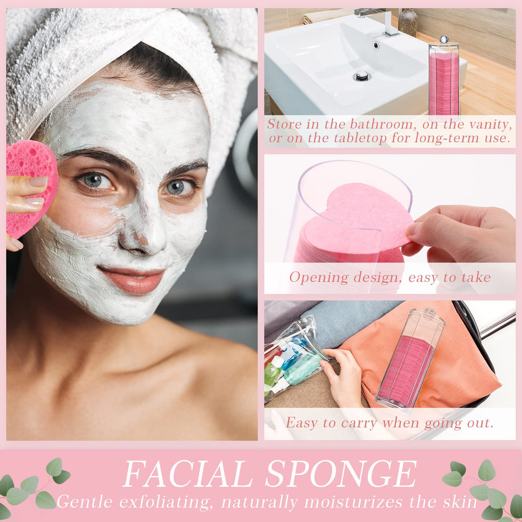 Sieral 120 Pcs Compressed Facial Sponges for Women with Container Disposable Face Sponge Pads for Mask Washing Face Cleansing Exfoliating Pore Esthetician Makeup Removal(Heart,Multicolor)