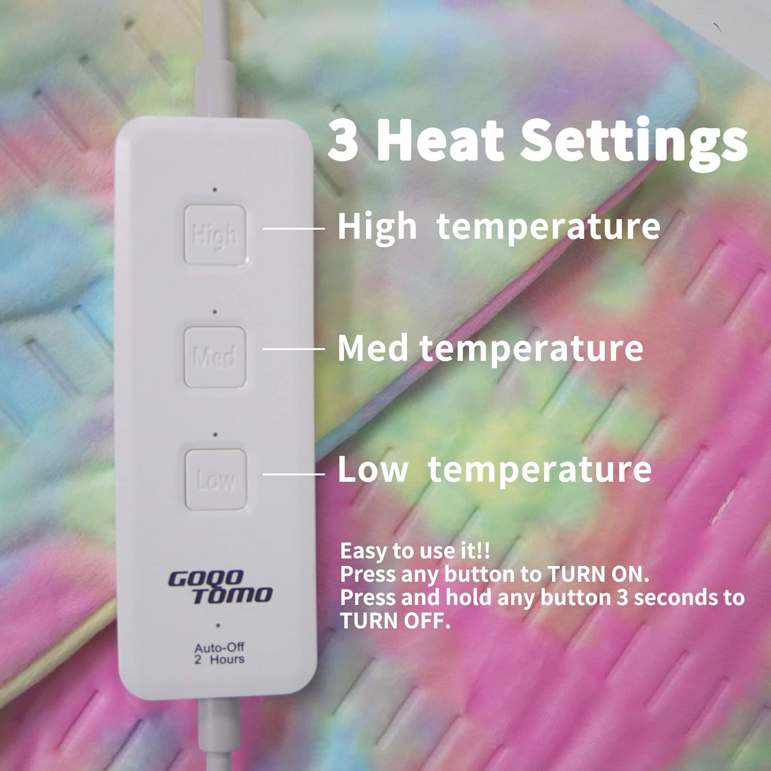 GOQOTOMO Electric Heated Pad for Back/Waist/Abdomen/Sh-oulder/Neck Pain and Cramps Relief - Moist and Dry Heat Therapy with Auto-Off Hot Heating Pad by-Rainbow