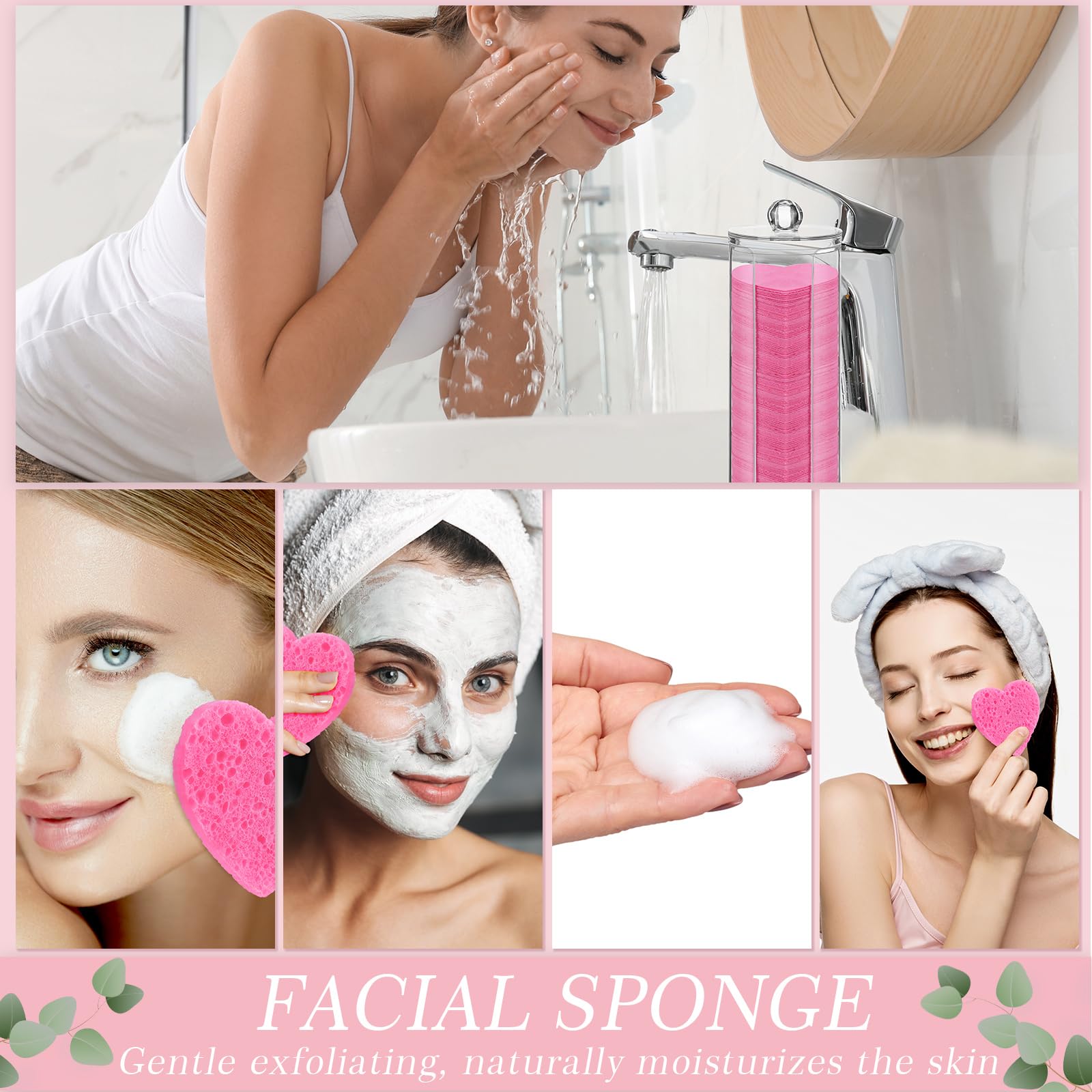 Sieral 120 Pcs Compressed Facial Sponges for Women with Container Disposable Face Sponge Pads for Mask Washing Face Cleansing Exfoliating Pore Esthetician Makeup Removal(Heart,Multicolor)