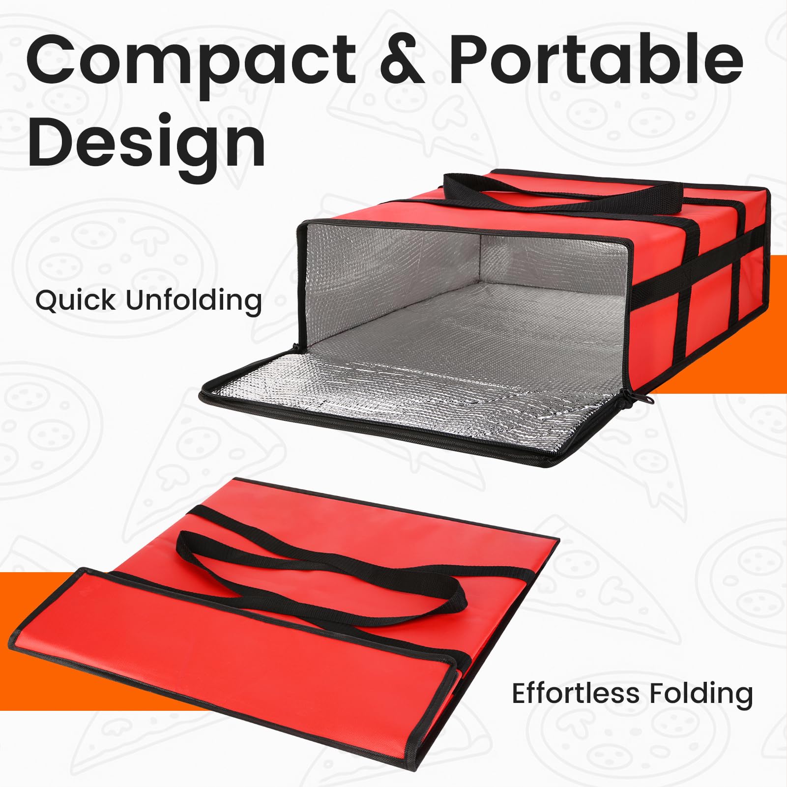 Bodaon Insulated Pizza Delivery Bag, 20" x 20" x 6" Pizza Warmer Bags for Carry Hot, Food Warmers for Parties, Pizza Thermal Insulation, Pizza Carrier for Catering, Red, 1-Pack