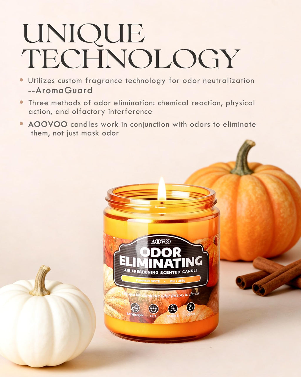 AOOVOO 4 Pack Citrus Lemon Odor Eliminating Highly Fragranced Candle Set - Eliminates 95% of Pet, Smoke, Food, and Other Smells Quickly, Non Toxic Air Freshing Soy Candle
