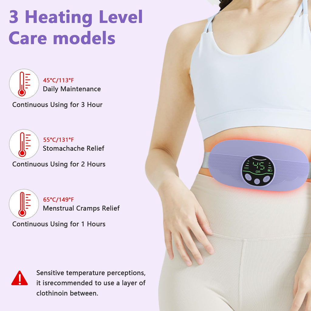 HOTBAG Heating Pad for Period Cramps, Portable Cordless 3S Fast Period Heating Pad Cramp Relief with 3 Heat Levels and 3 Massage Modes, Electric Heating Pad for Pain Relief Gifts for Women (Purple)