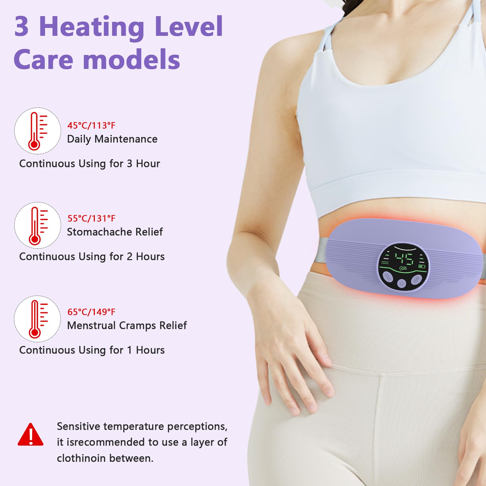 HOTBAG Heating Pad for Period Cramps, Portable Cordless 3S Fast Period Heating Pad Cramp Relief with 3 Heat Levels and 3 Massage Modes, Electric Heating Pad for Pain Relief Gifts for Women (Purple)