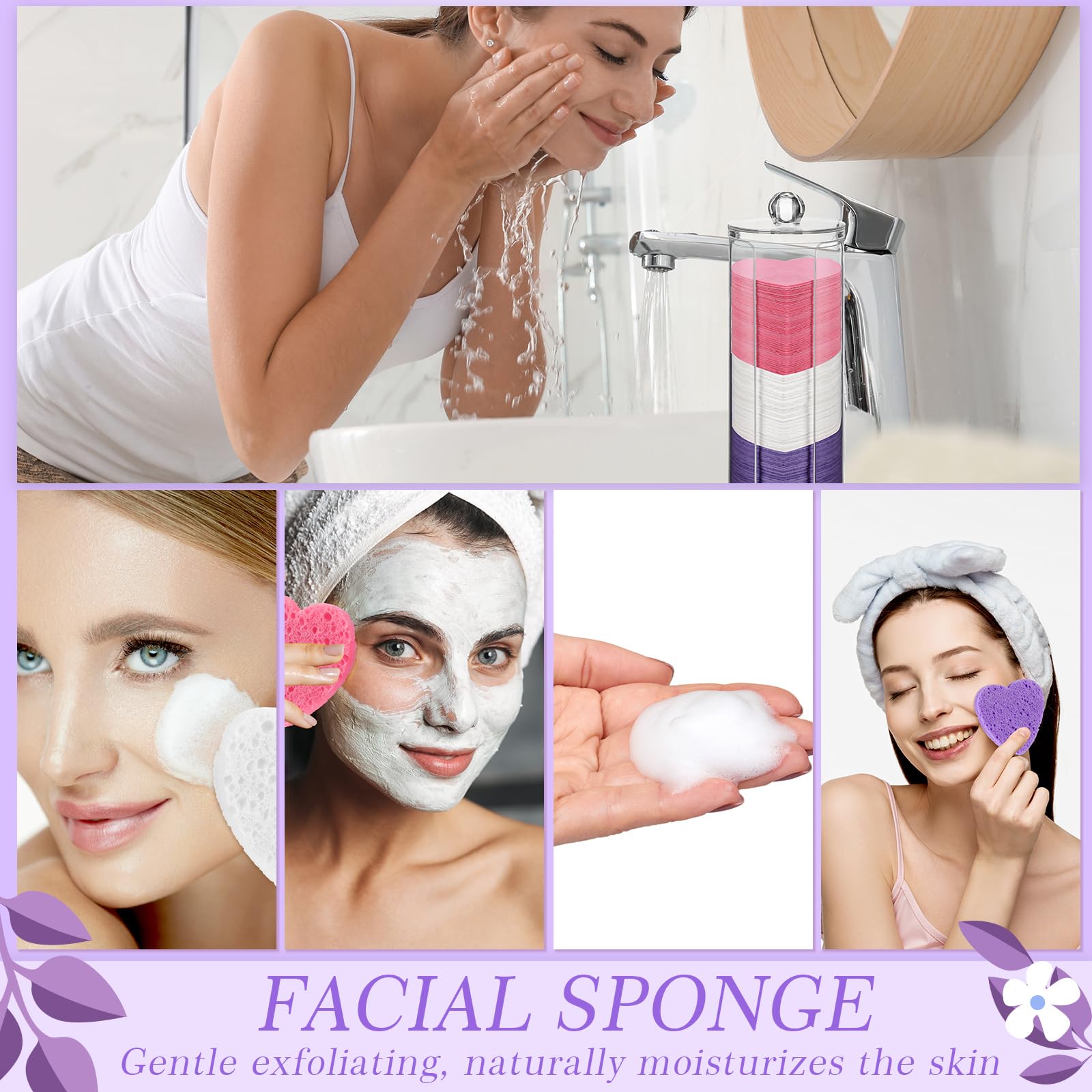 Sieral 120 Pcs Compressed Facial Sponges for Women with Container Disposable Face Sponge Pads for Mask Washing Face Cleansing Exfoliating Pore Esthetician Makeup Removal(Heart,Multicolor)