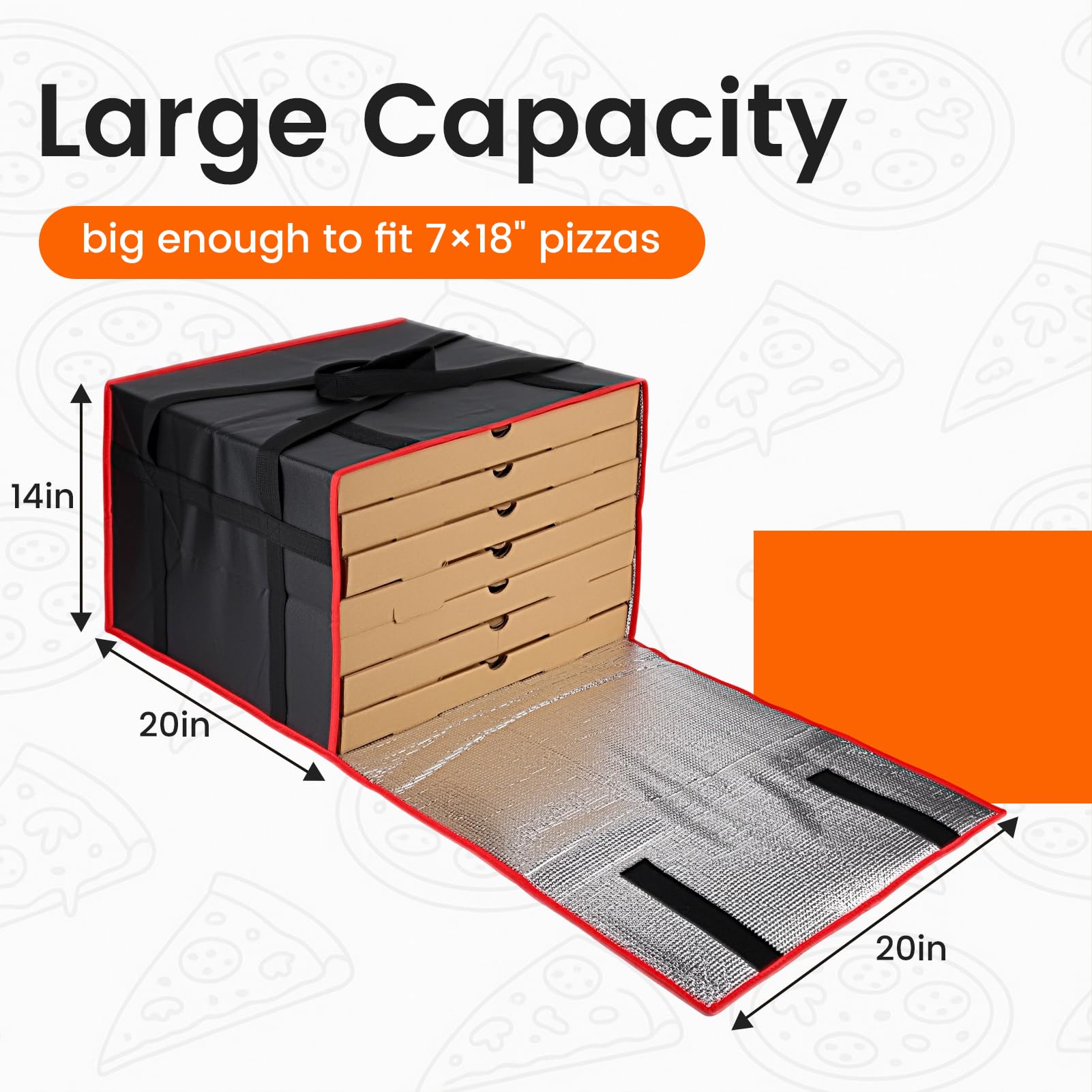 Bodaon Insulated Pizza Delivery Bag, 20" x 20" x 6" Pizza Warmer Bags for Carry Hot, Food Warmers for Parties, Pizza Thermal Insulation, Pizza Carrier for Catering, Red, 1-Pack