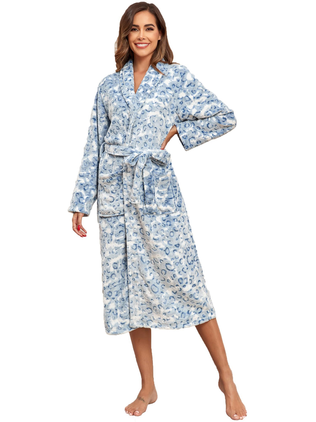 RONGTAI Womens Bathrobe Ladies Fleece Plush Warm Long Robes Fleece Nightgown Sleepwear