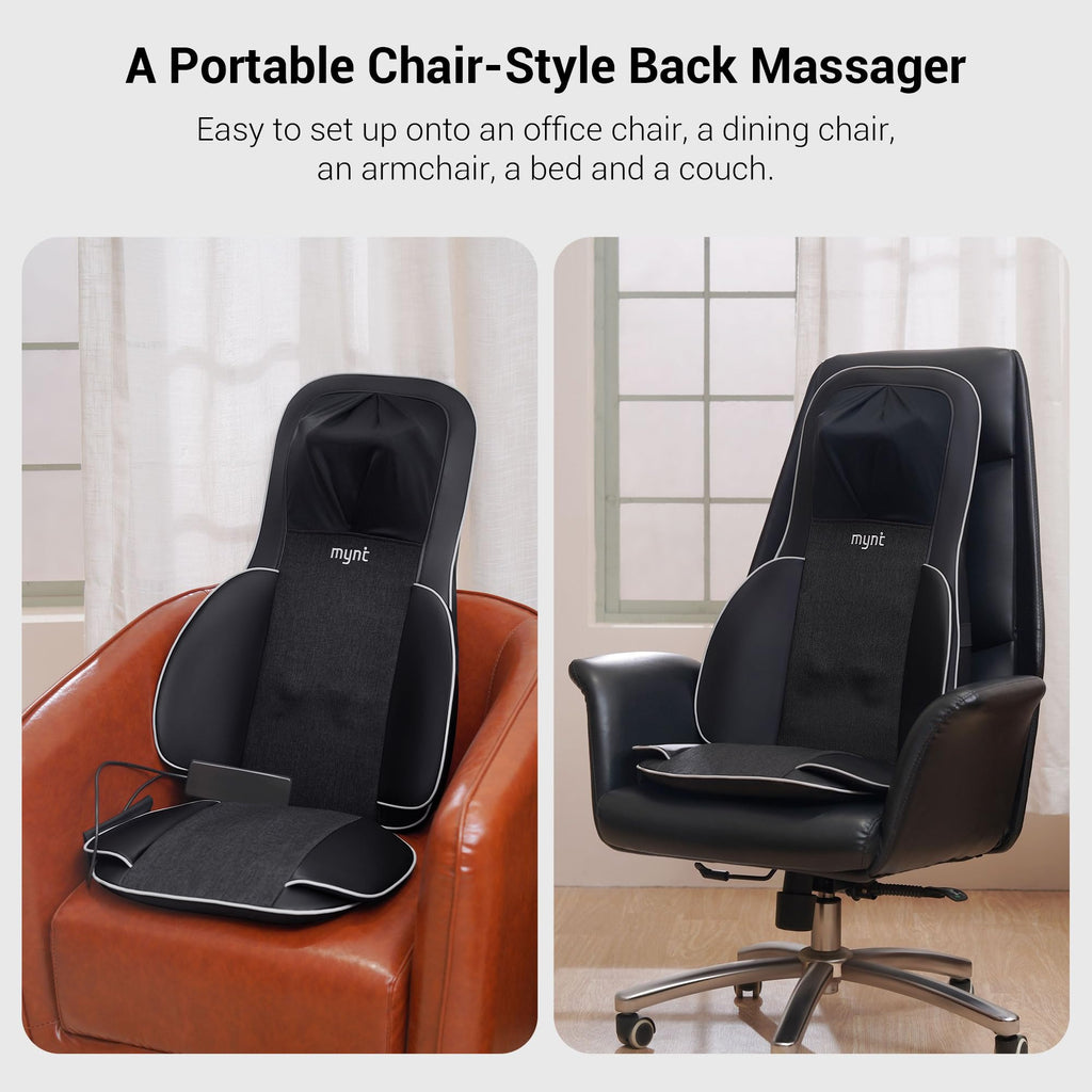 Mynt FSA Eligible HSA Approved Shiatsu Neck and Back Massager for Chair with 10 Deep Kneading Nodes, 2D & 3D Adjustable Back Massage with Heat, Portable Massage Chair Pad with Cover