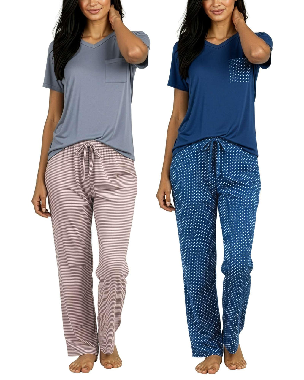 Real Essentials 2 Pack: Women's Comfy Pajama Sets - Short Sleeve Ladies Loungewear Sleepwear PJs (Available In Plus)