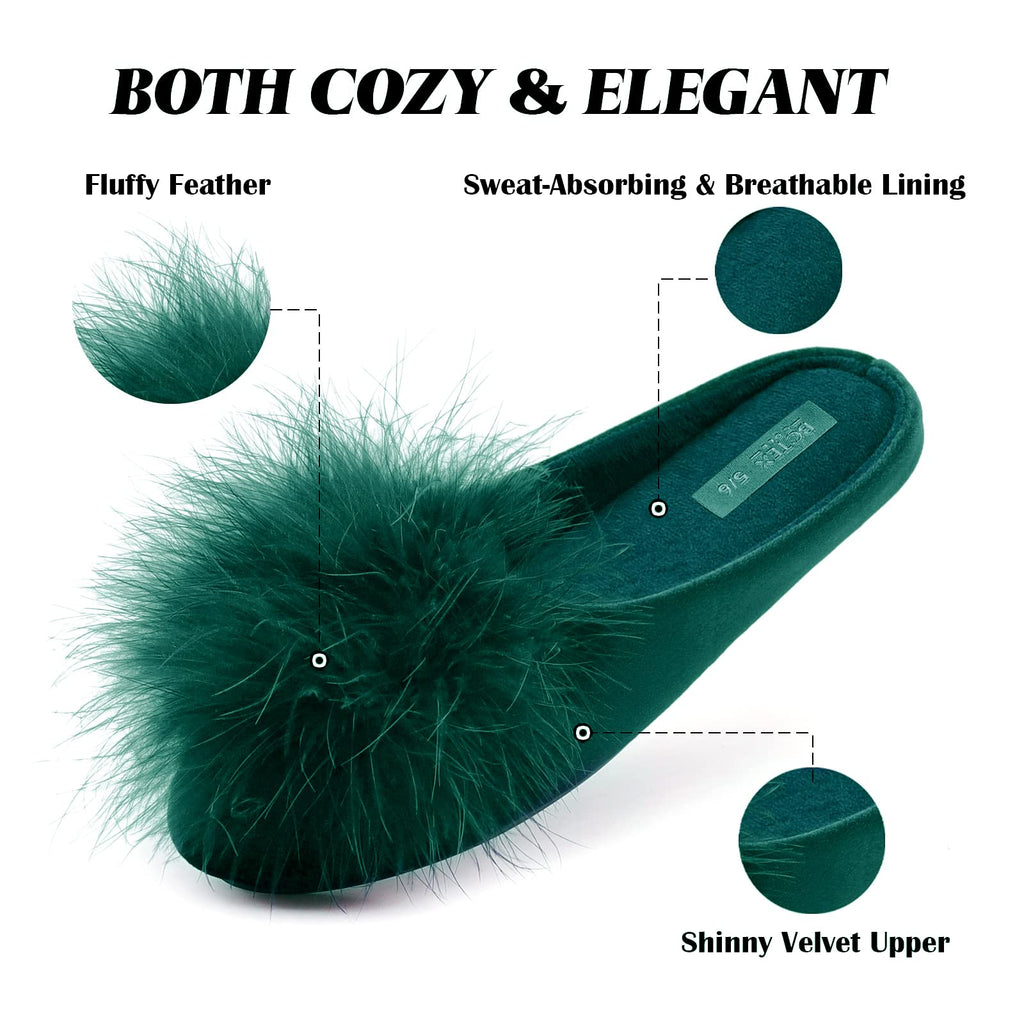 BCTEX COLL Women's Cozy Velvet Memory Foam House Slipper, Ladies Fuzzy Bedroom Slipper Non-slip Sole