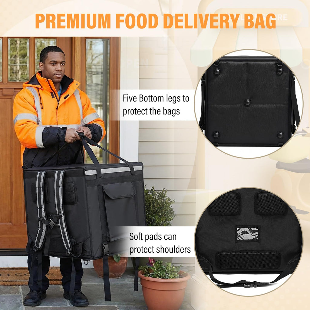 CroBlissful Huge Heat Insulation Food Delivery Bag for Motorcycle, Big Pizza Delivery Bags for Bicycle/scooter, 2 Layers, Rigid Frame(Side Loading,20 x 20 x 20 Inches)