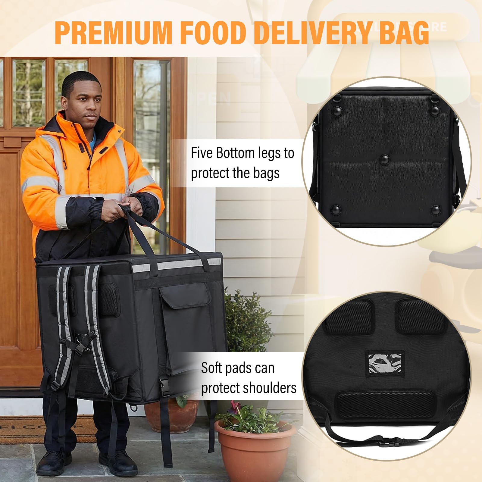 CroBlissful Huge Heat Insulation Food Delivery Bag for Motorcycle, Big Pizza Delivery Bags for Bicycle/scooter, 2 Layers, Rigid Frame(Side Loading,20 x 20 x 20 Inches)