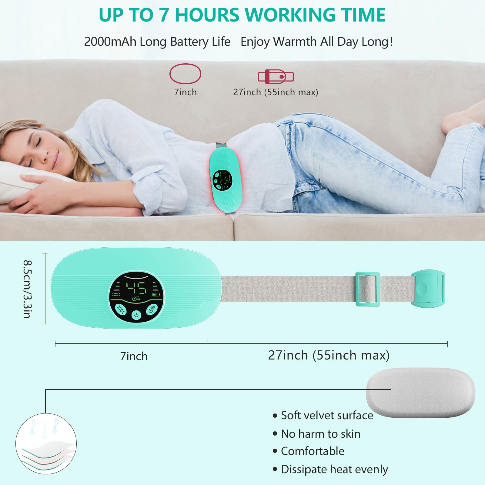 HOTBAG Heating Pad for Period Cramps, Portable Cordless 3S Fast Period Heating Pad Cramp Relief with 3 Heat Levels and 3 Massage Modes, Electric Heating Pad for Pain Relief Gifts for Women (Purple)