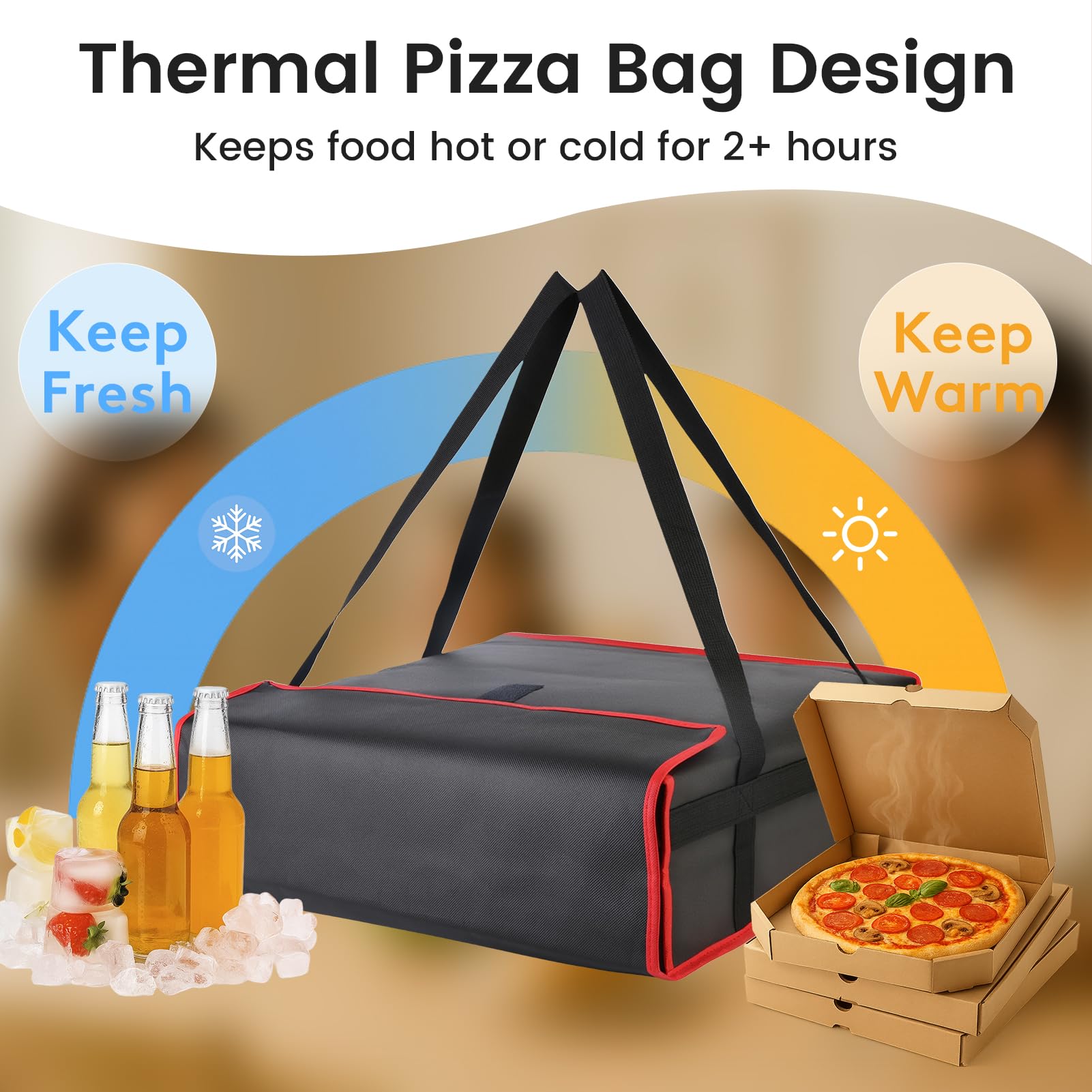 Bodaon Insulated Pizza Delivery Bag, 20" x 20" x 6" Pizza Warmer Bags for Carry Hot, Food Warmers for Parties, Pizza Thermal Insulation, Pizza Carrier for Catering, Red, 1-Pack