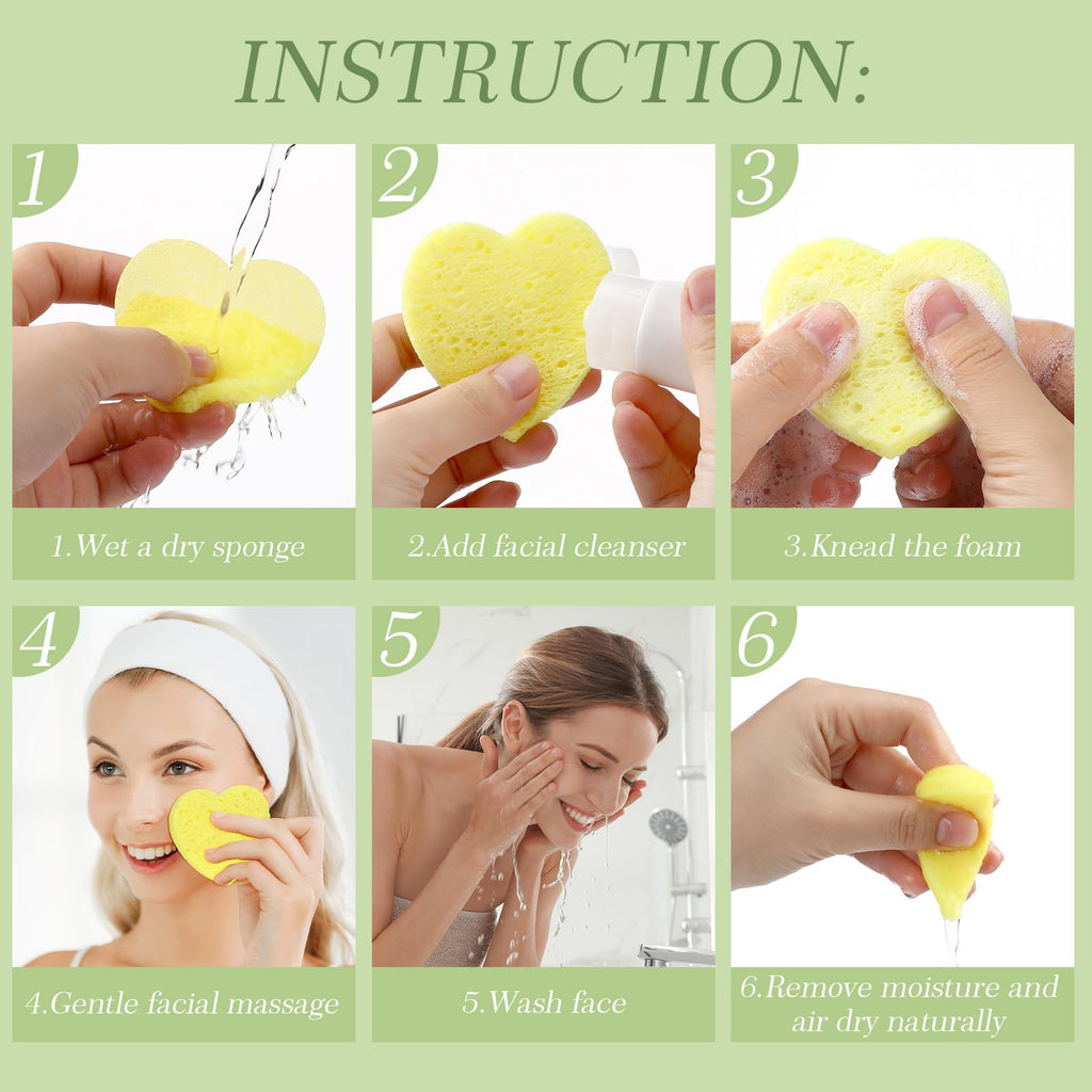 Sieral 120 Pcs Compressed Facial Sponges for Women with Container Disposable Face Sponge Pads for Mask Washing Face Cleansing Exfoliating Pore Esthetician Makeup Removal(Heart,Multicolor)