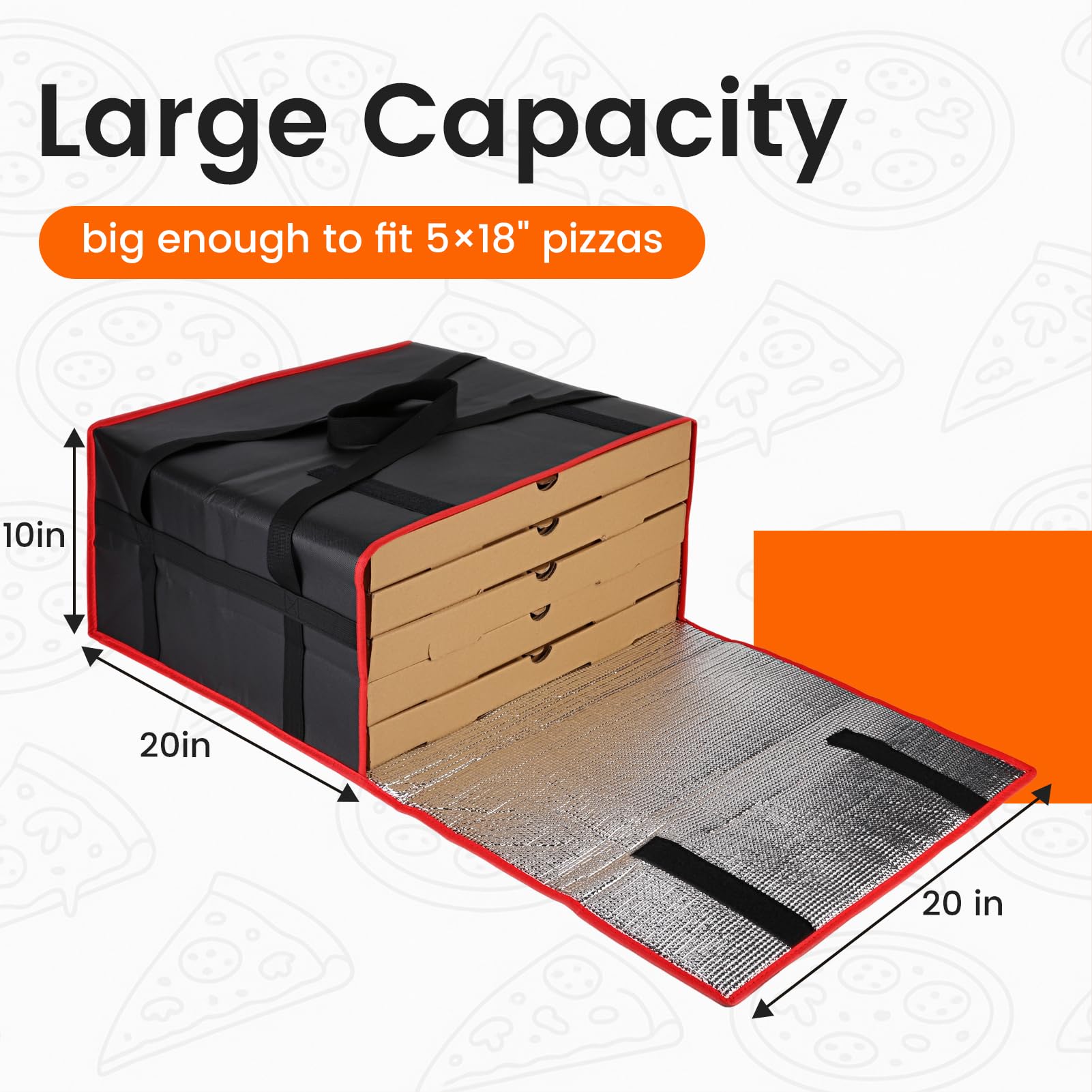 Bodaon Insulated Pizza Delivery Bag, 20" x 20" x 6" Pizza Warmer Bags for Carry Hot, Food Warmers for Parties, Pizza Thermal Insulation, Pizza Carrier for Catering, Red, 1-Pack