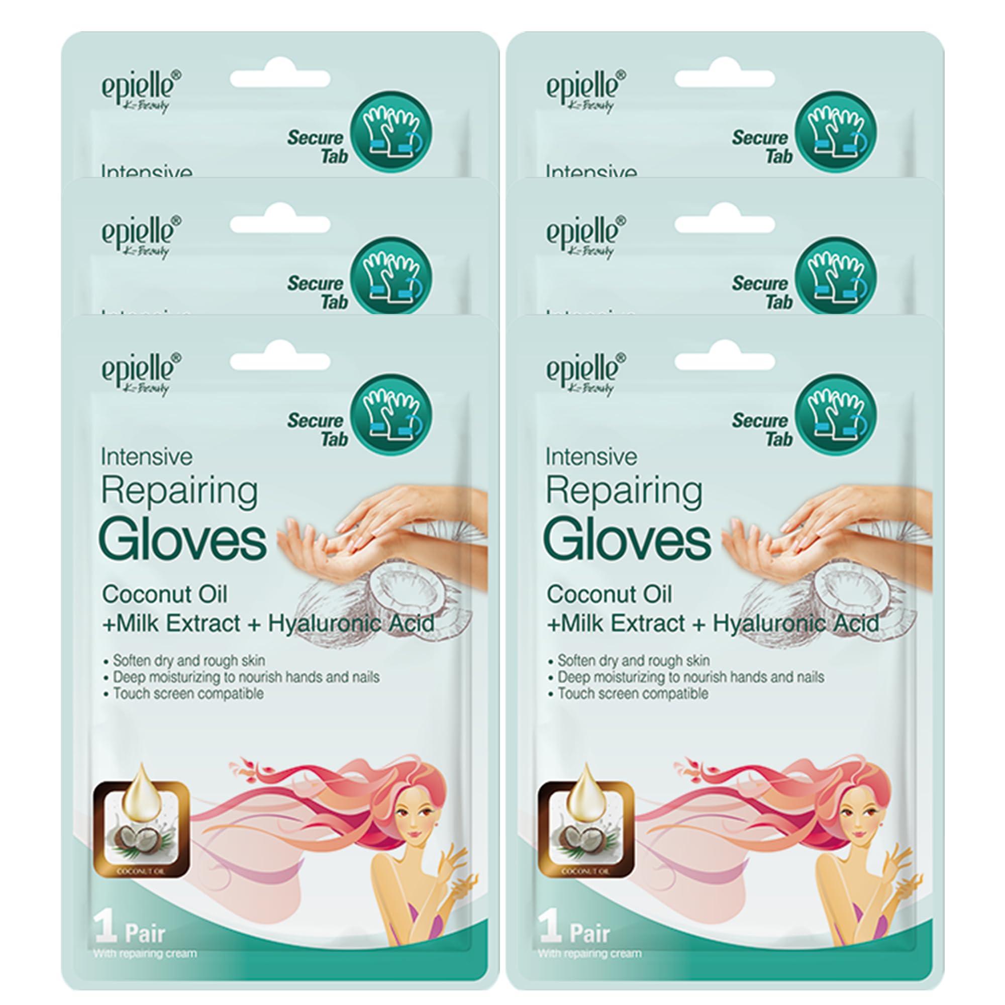 Epielle Intensive Repairing Hand & Foot Masks, Restore and Moisturize Dry, Cracked Skin, Self Care Gifts for Women, Spa Kit, 6 Moisturizing Gloves & 6 Moisturizing Socks