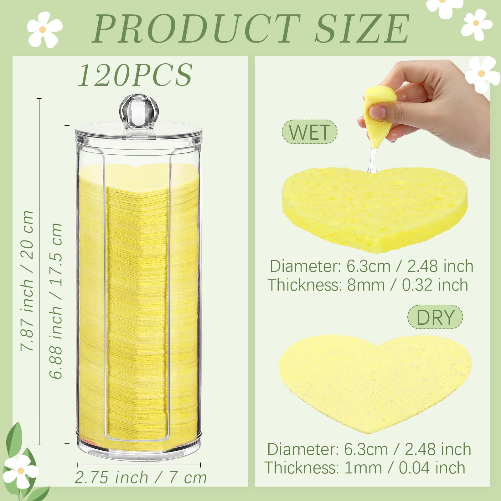 Sieral 120 Pcs Compressed Facial Sponges for Women with Container Disposable Face Sponge Pads for Mask Washing Face Cleansing Exfoliating Pore Esthetician Makeup Removal(Heart,Multicolor)