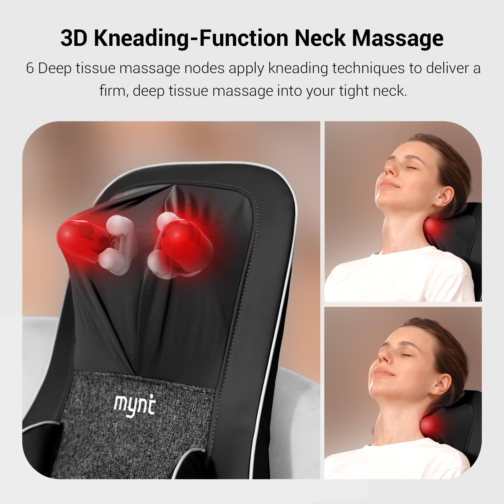 Mynt FSA Eligible HSA Approved Shiatsu Neck and Back Massager for Chair with 10 Deep Kneading Nodes, 2D & 3D Adjustable Back Massage with Heat, Portable Massage Chair Pad with Cover