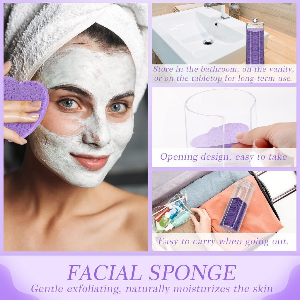 Sieral 120 Pcs Compressed Facial Sponges for Women with Container Disposable Face Sponge Pads for Mask Washing Face Cleansing Exfoliating Pore Esthetician Makeup Removal(Heart,Multicolor)