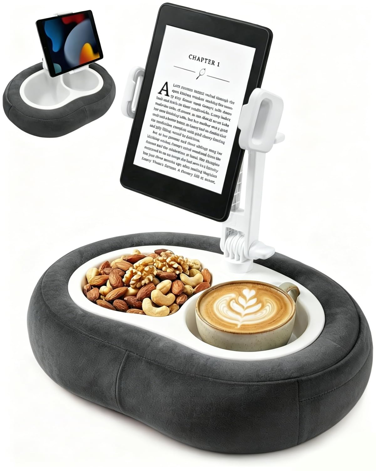 Tablet Pillow Stand, Compatible with 5"-12.9" Kindle, iPad, Phone/Tablet, Google, Samsung, 360° Rotating Phone Holder for Bed, Soft Plush Fabric, Detachable Bowl, Reading and Relaxation on Bed, Pink