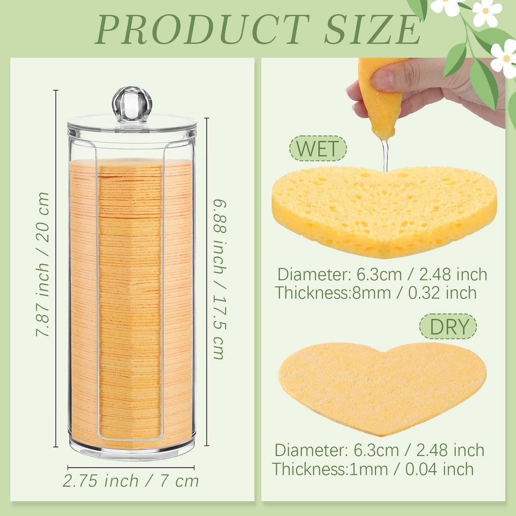 Sieral 120 Pcs Compressed Facial Sponges for Women with Container Disposable Face Sponge Pads for Mask Washing Face Cleansing Exfoliating Pore Esthetician Makeup Removal(Heart,Multicolor)