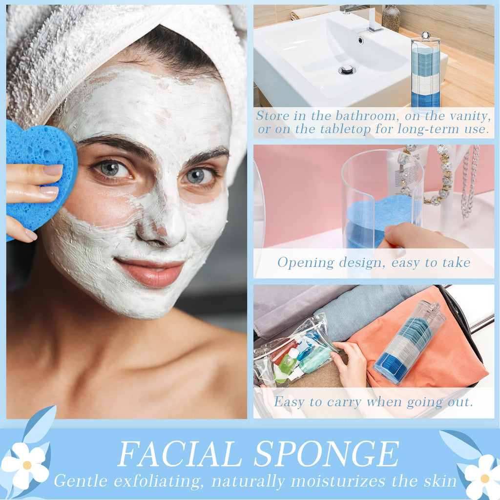Sieral 120 Pcs Compressed Facial Sponges for Women with Container Disposable Face Sponge Pads for Mask Washing Face Cleansing Exfoliating Pore Esthetician Makeup Removal(Heart,Multicolor)