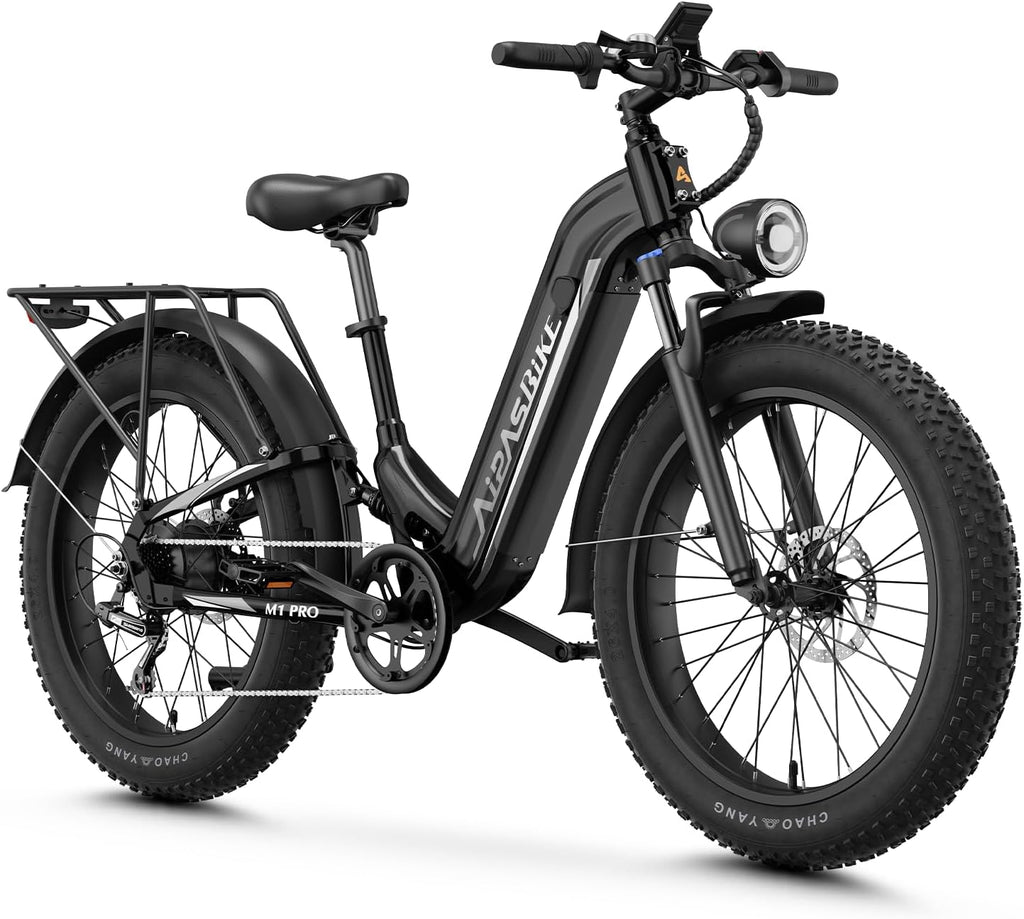Aipas M1 Pro Electric Bike, 1800W Peak Motor Electric Bike for Adults, 26'' x 4.0'' Fat Tire Ebike, 48V 17.5Ah Electric Mountain Bike, 36MPH, 85 Miles Electric Bicycle, 7 Speed, 110NM with Rear Basket