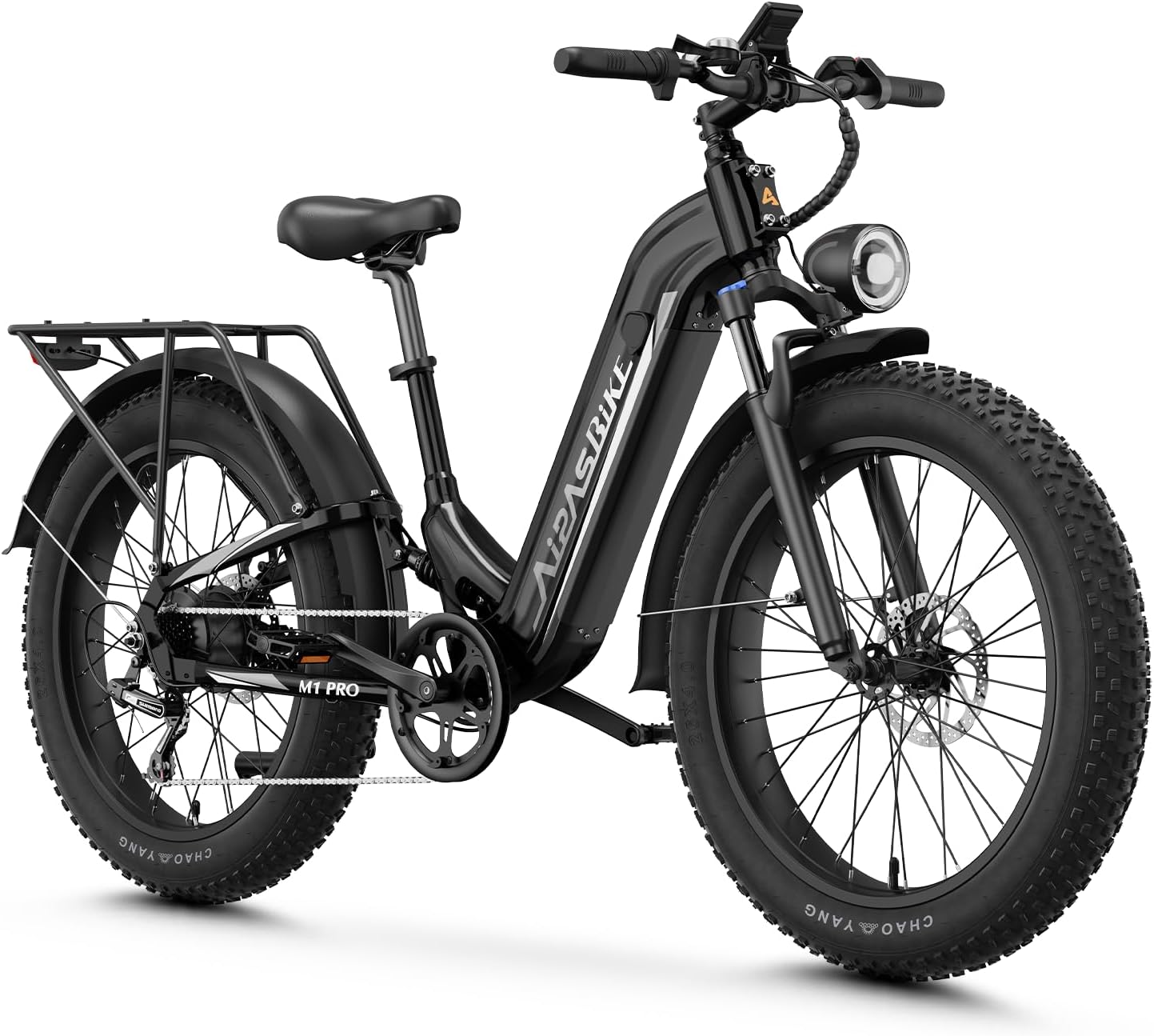 Aipas M1 Pro Electric Bike, 1800W Peak Motor Electric Bike for Adults, 26'' x 4.0'' Fat Tire Ebike, 48V 17.5Ah Electric Mountain Bike, 36MPH, 85 Miles Electric Bicycle, 7 Speed, 110NM with Rear Basket