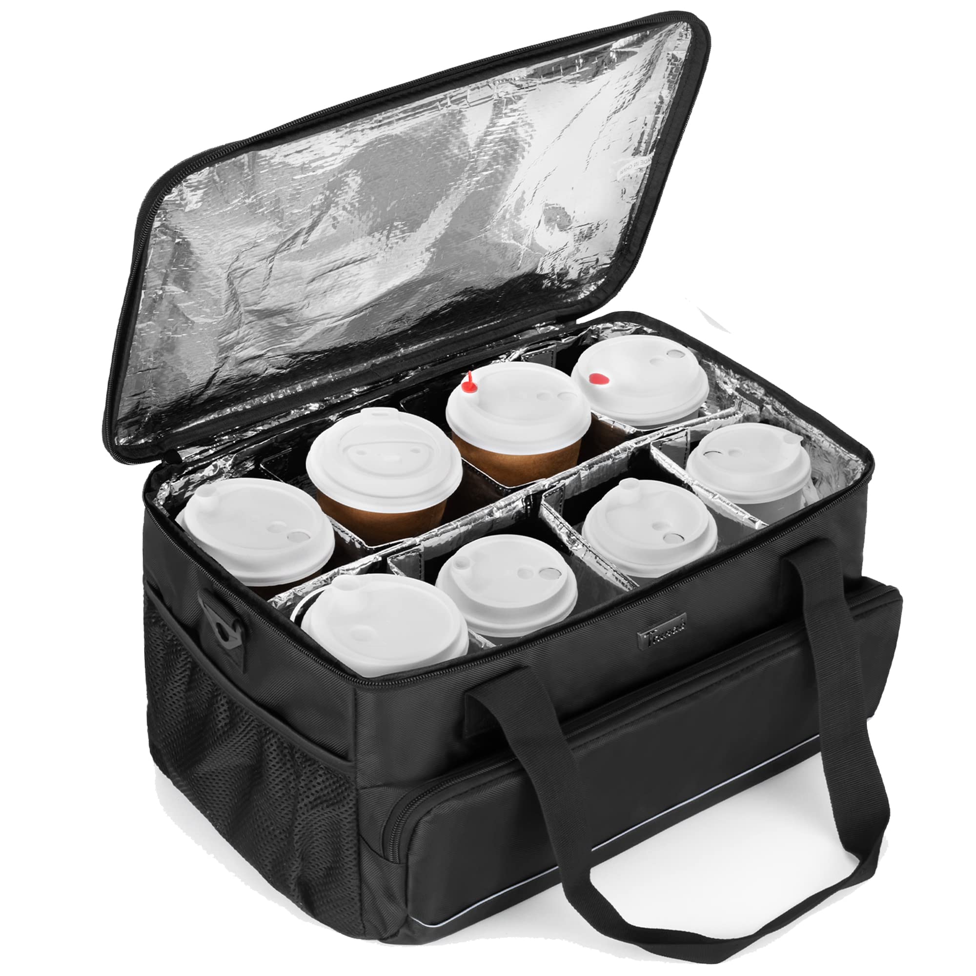 Trunab Reusable 6 Cups Drink Carrier for Delivery Insulated Drink Caddy with Handle and Shoulder Strap, Adjustable Dividers, Beverages Carrier Tote Bag, for Daily Life Takeout, Outdoors, Travel