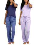 Real Essentials 2 Pack: Women's Comfy Pajama Sets - Short Sleeve Ladies Loungewear Sleepwear PJs (Available In Plus)