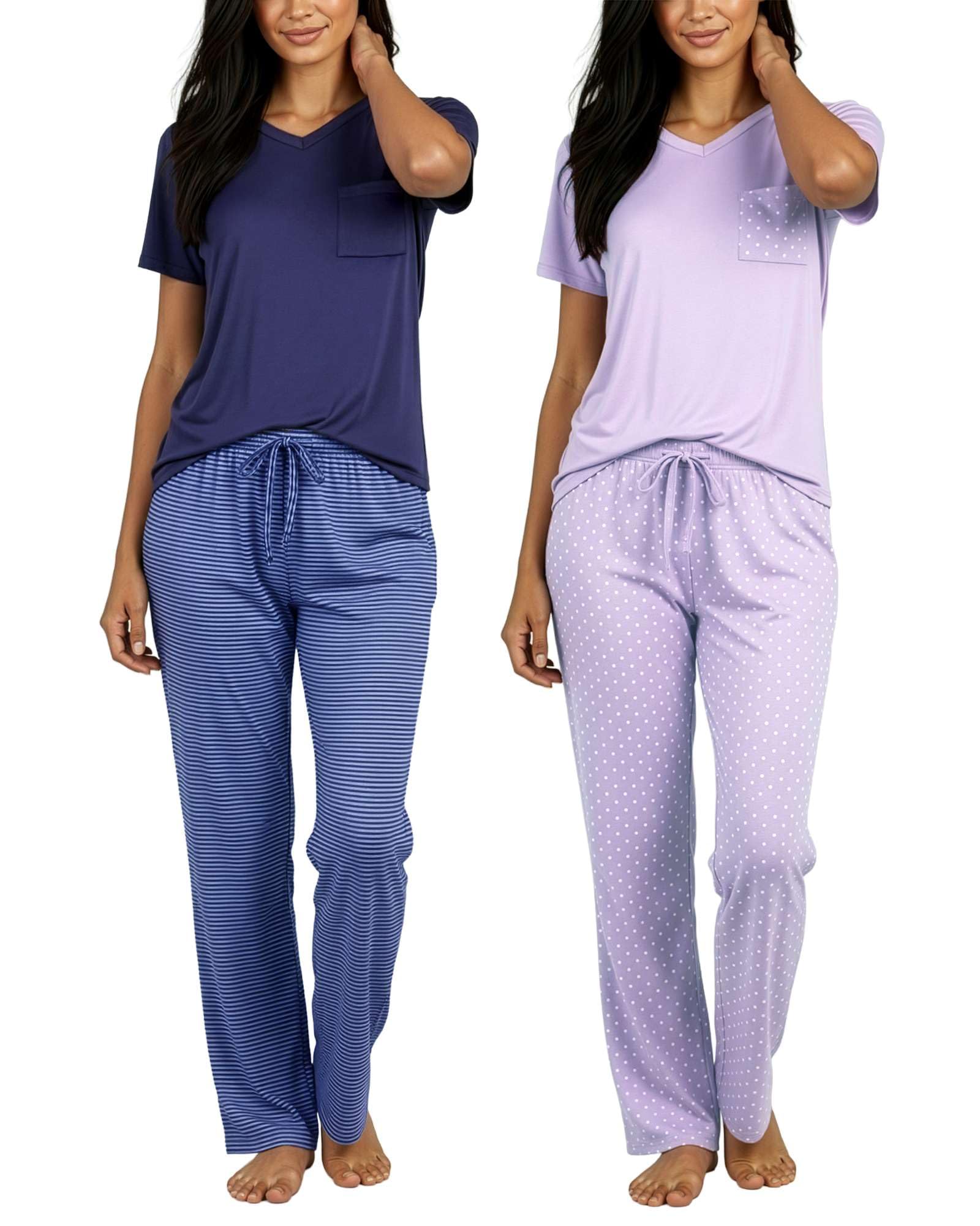 Real Essentials 2 Pack: Women's Comfy Pajama Sets - Short Sleeve Ladies Loungewear Sleepwear PJs (Available In Plus)