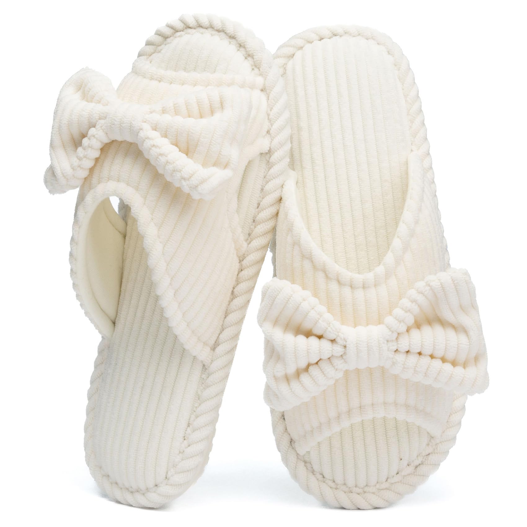 GOEWY Cute Slippers for Women Indoor and Outdoor Cozy Soft Bow Open Toe Womens Slippers with Memory Foam Anti-Skid Sole Slides Spa Birthday Gifts for Women Mom Her Ladies Bridesmaid