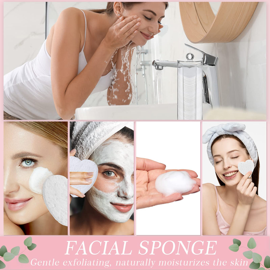 Sieral 120 Pcs Compressed Facial Sponges for Women with Container Disposable Face Sponge Pads for Mask Washing Face Cleansing Exfoliating Pore Esthetician Makeup Removal(Heart,Multicolor)