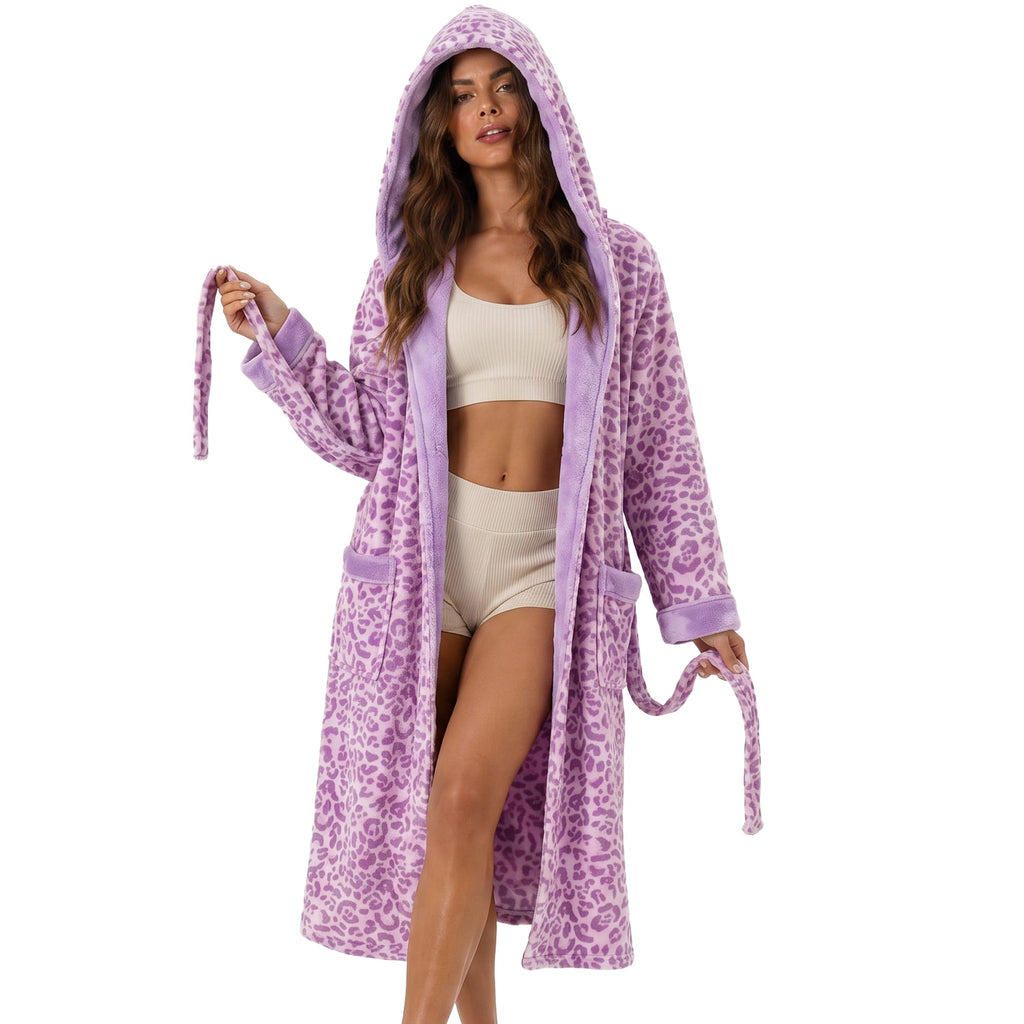 U2SKIIN Womens Hooded Fleece Robes, Soft Plush Long Bathrobe, Comfy Housecoat for Womens